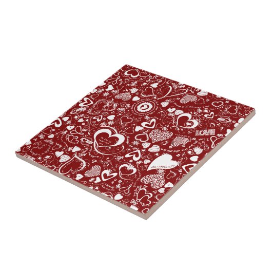 Heart Love Doodle Red Ceramic Tile Tegeltje (Zijkant)