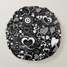 Heart Love Doodles, Black-White Round Sierkussen Rond Kussen