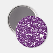Heart Love Doodles Paars-White-Round Magnet (Voorkant / Achterkant)