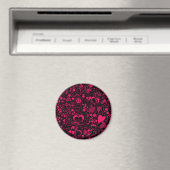 Heart Love Doodles Pink-Black-Round Magnet (Insitu (Vaatwasser))