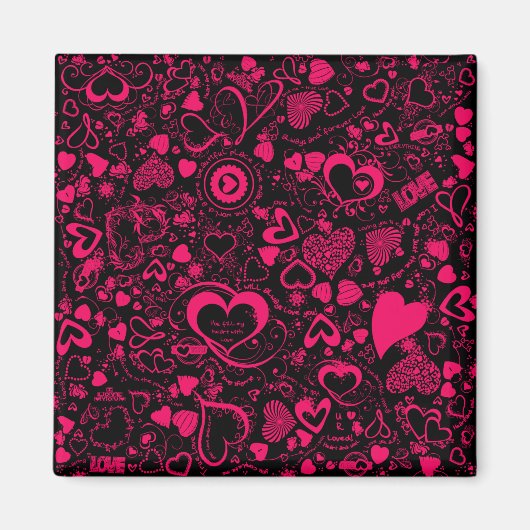 Heart Love Doodles Pink-Black-Square Magnet (Voorkant)