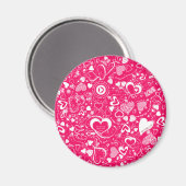 Heart Love Doodles Pink-White-Round Magnet (Voorkant / Achterkant)