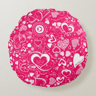 Heart Love Doodles, Pink-White Round Sierkussen Rond Kussen