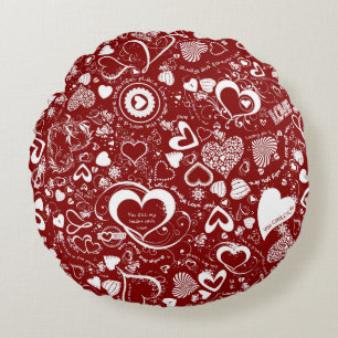 Heart Love Doodles, Red Round Sierkussen Rond Kussen