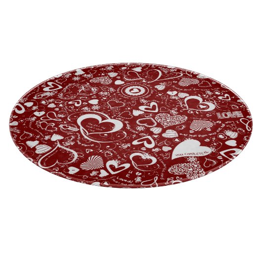 Heart Love Doodles Red-White-Round Cutting Board Snijplank (Hoek)