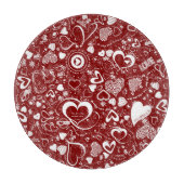 Heart Love Doodles Red-White-Round Cutting Board Snijplank (Voorkant)