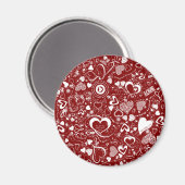 Heart Love Doodles Red-White-Round Magnet (Voorkant / Achterkant)