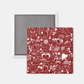 Heart Love Doodles Red-White-Square Magnet (Voorkant / Achterkant)