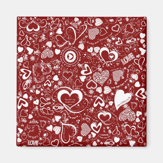 Heart Love Doodles Red-White-Square Magnet (Voorkant)