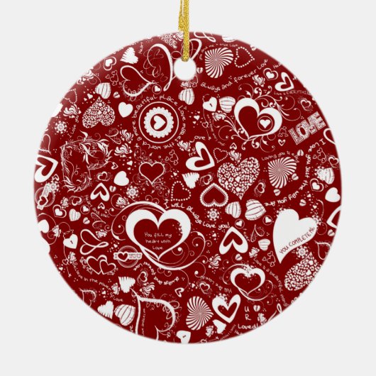 Heart Love Doodles Round Ornament (Achterkant)