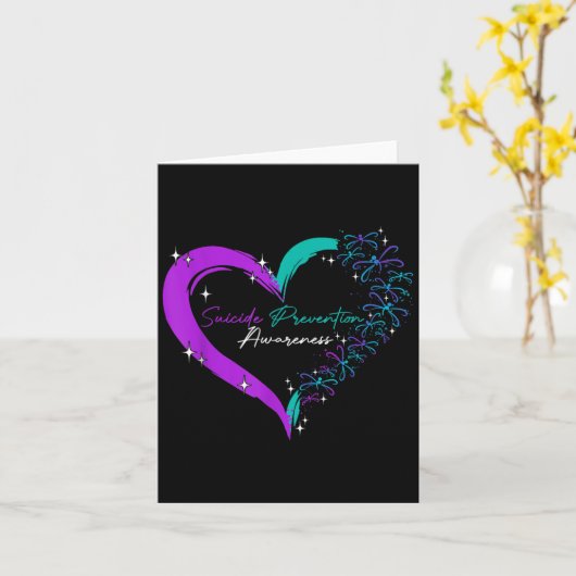 Heart Love Dragonfly Zelfmoordpreventie Bewustzijn Kaart (Gele Bloem)