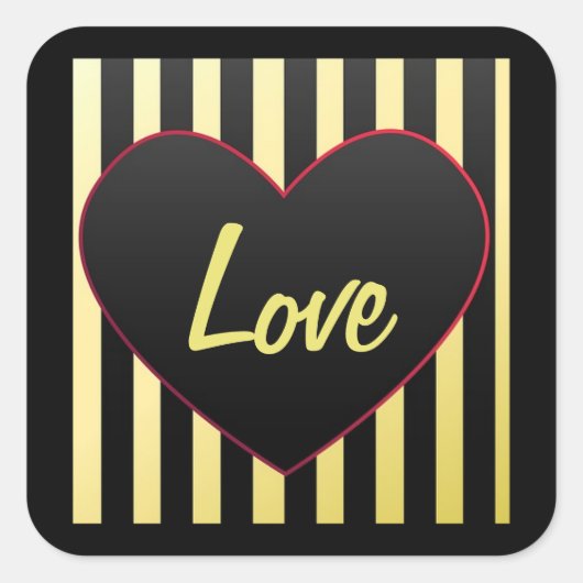 Heart "Love" en Stripes Square Sticker (Voorkant)
