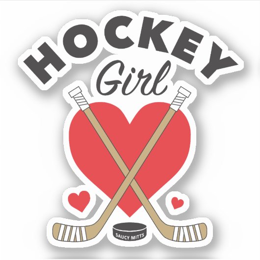 Heart Love Hockey Girls Hockey Sticks and Puck Sticker (Voorkant)