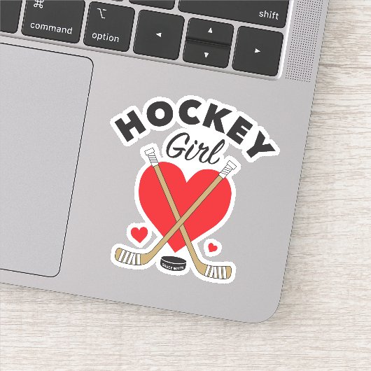 Heart Love Hockey Girls Hockey Sticks and Puck Sticker (Detail)