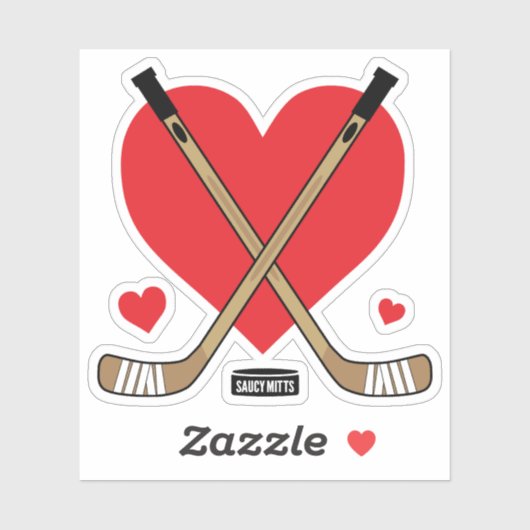 Heart Love Hockey Girls Hockey Sticks and Puck Sticker (Vel)