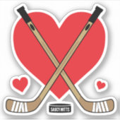 Heart Love Hockey Girls Hockey Sticks and Puck Sticker (Voorkant)