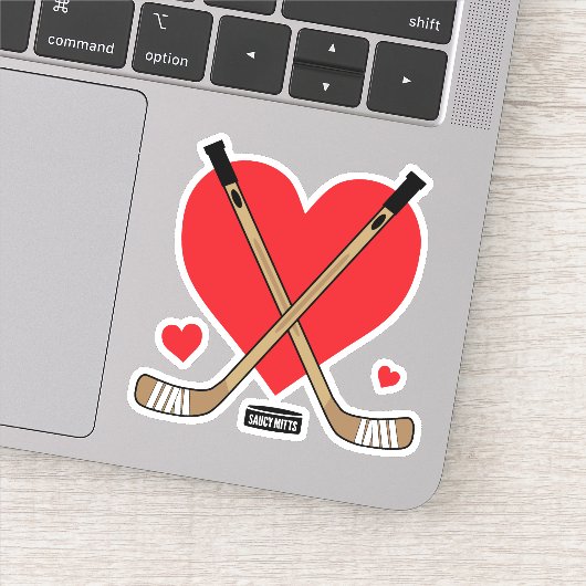 Heart Love Hockey Girls Hockey Sticks and Puck Sticker (Detail)