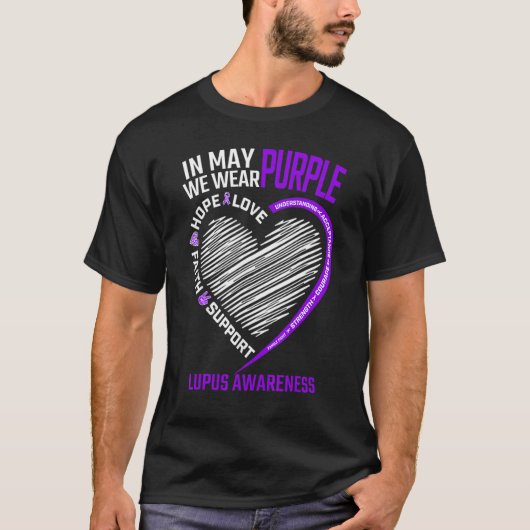 Heart Love Hope Faith in May We Draag Paarse Lupus T-shirt (Voorkant)