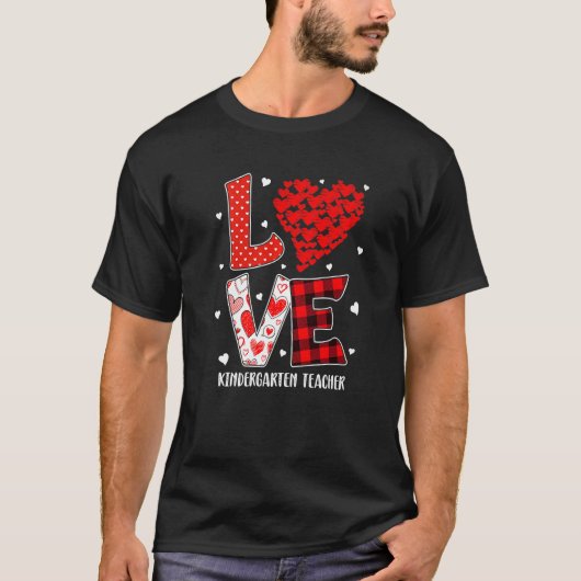 Heart Love Kindergarten Teacher Red Plaid Valentin T-shirt (Voorkant)