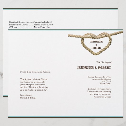 Heart Love Knot Western Wedding Program (Voorkant / Achterkant)