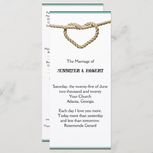 Heart Love Knot Western Wedding Program Programmakaart (Voorkant / Achterkant)