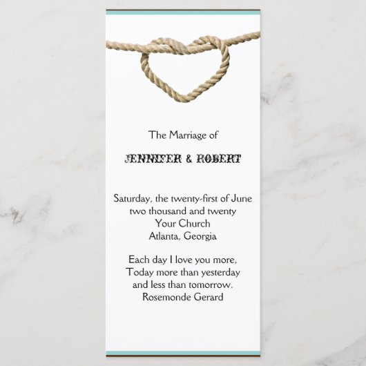 Heart Love Knot Western Wedding Program Programmakaart (Voorkant)