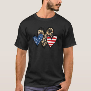 Heart Love Leopard American Flag Patriotic 4th of T-shirt