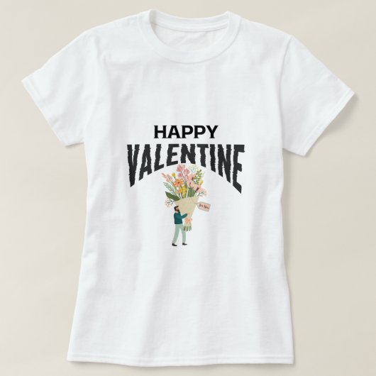 Heart Love Man met bloemetjes Artsy Valentijnsdag T-shirt (Design voorkant)