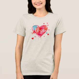 Heart Love Modern Watercolor Artsy Valentine's Day Tri-Blend Shirt