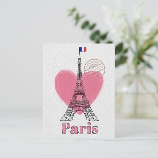 Heart Love Paris Eiffel Tower Briefkaart (Staand voorkant)
