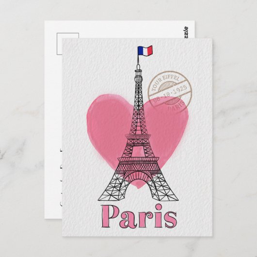 Heart Love Paris Eiffel Tower Briefkaart (Voorkant / Achterkant)