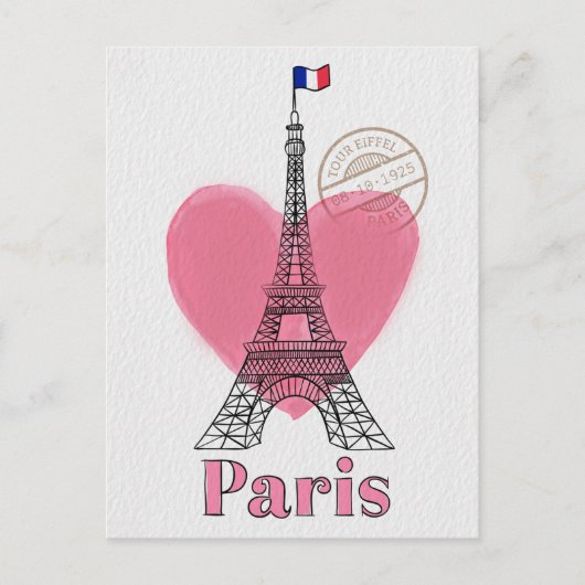 Heart Love Paris Eiffel Tower Briefkaart (Voorkant)