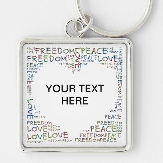 HEART - Love Peace Freedom + jouw tekst Sleutelhanger (Voorkant)