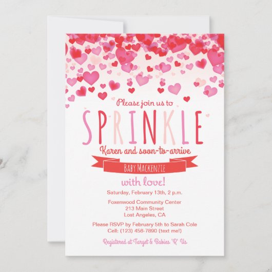 Heart Love Sprinkle Baby shower Invitation Kaart (Voorkant)