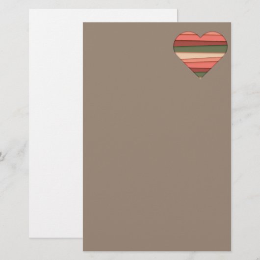 Heart Love Striped Valentijnsdag Briefpapier (Voorkant / Achterkant)