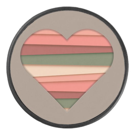 Heart Love Striped Valentijnsdag Hockey Puck (Voorkant)