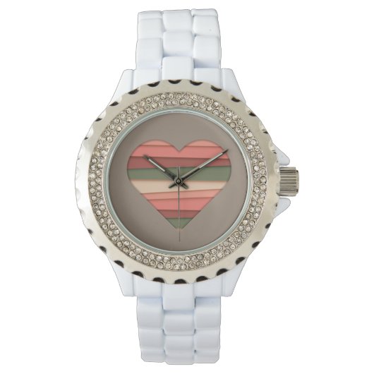 Heart Love Striped Valentijnsdag Horloge (Voorkant)