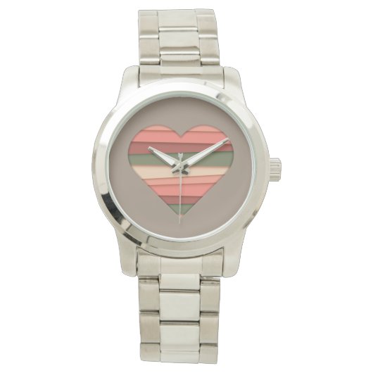 Heart Love Striped Valentijnsdag Horloge (Voorkant)