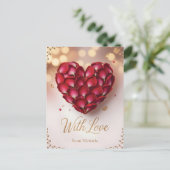 Heart Made of Deep Red Rose Petals and Gold Script Briefkaart (Staand voorkant)