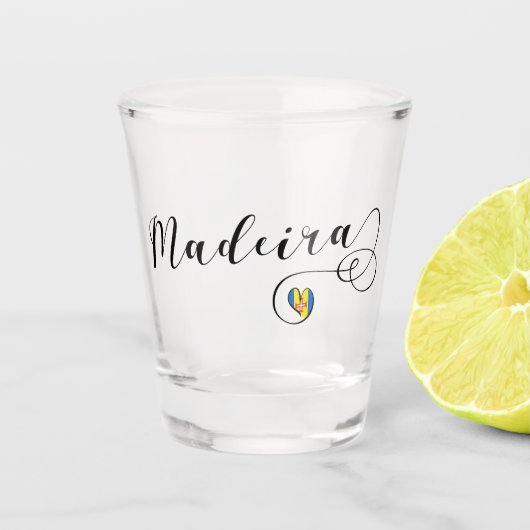 Heart Madeira Flag, I Love Madeira, Portugal Shot Glas (Voorkant)