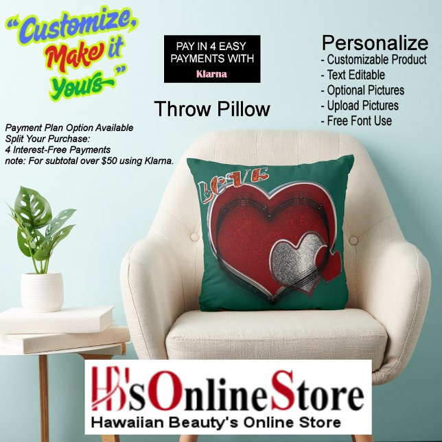 Heart Magic Donkergroen Sierkussen (Heart Magic Love Small Square Polyester Dark Green Pillow.
)