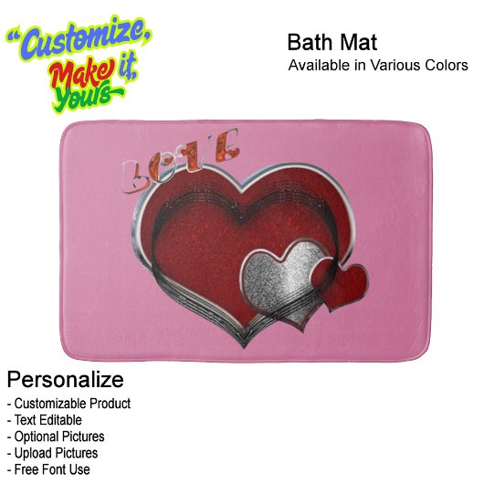 Heart Magic Love Bath Mat with a Pink Background