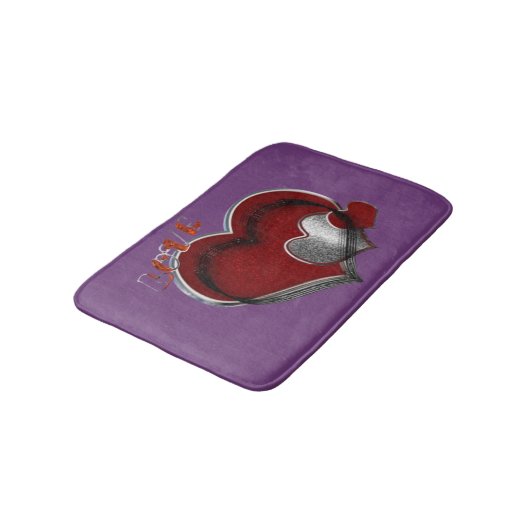 Heart Magic Love Bath Mat with a Purple Background (Gekanteld)