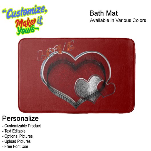 Heart Magic Love Bath Mat with a Red Background