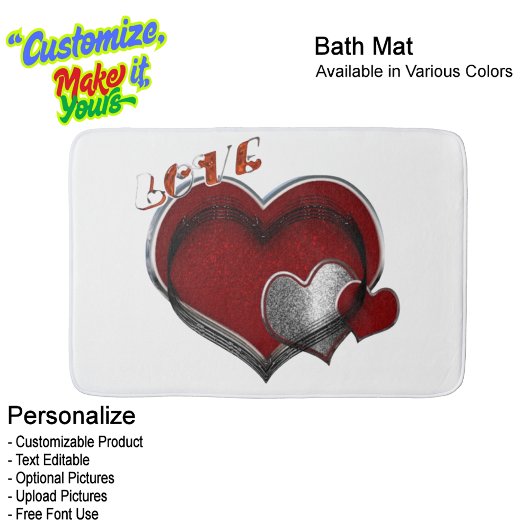 Heart Magic Love Bath Mat with a White Background
