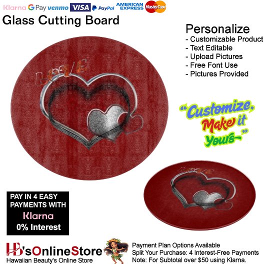 Heart Magic Ronde Rood Glas Snijplank 30,4 cm