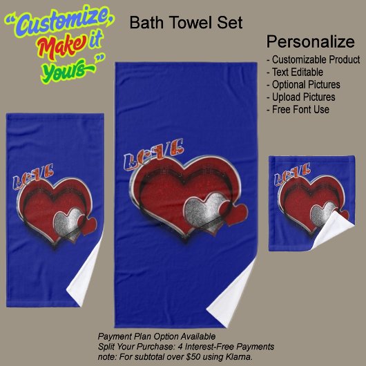 Heart Magic Royal Blauwe Badkamer Handdoek Set