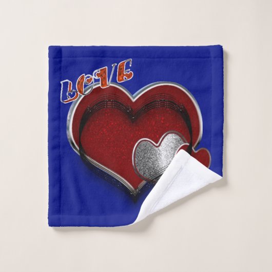 Heart Magic Royal Blauwe Badkamer Handdoek Set (Wasdoekje)