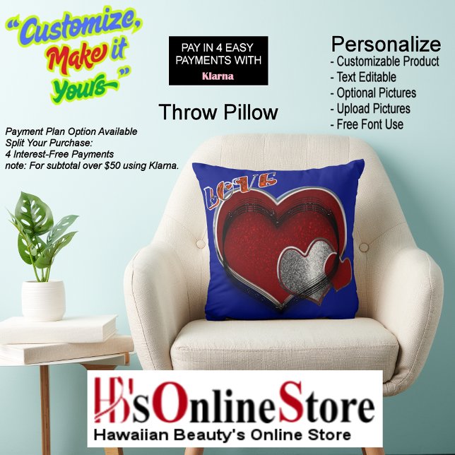 Heart Magic Royal Blue Sierkussen (Heart Magic Love Small Square Polyester Royal Blue Throw Pillow.)