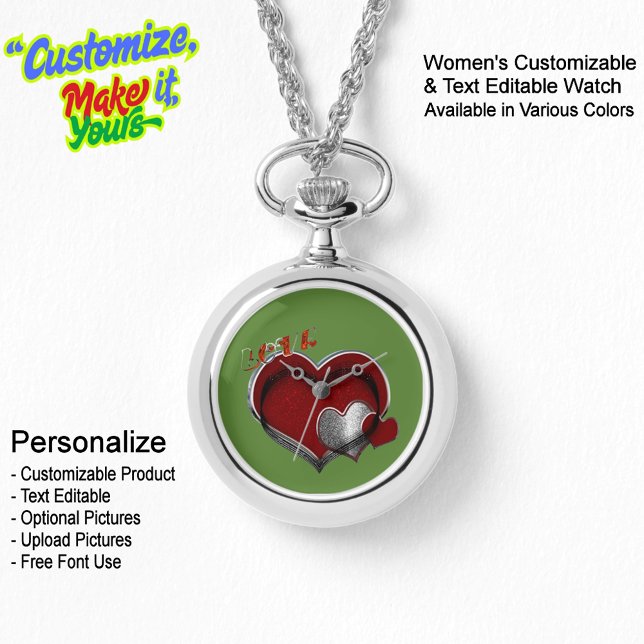 Heart Magic Silver Ketting Horloge Groen Gezicht (Women's Heart Magic Silver Necklace Watch Featuring a Green Face.)